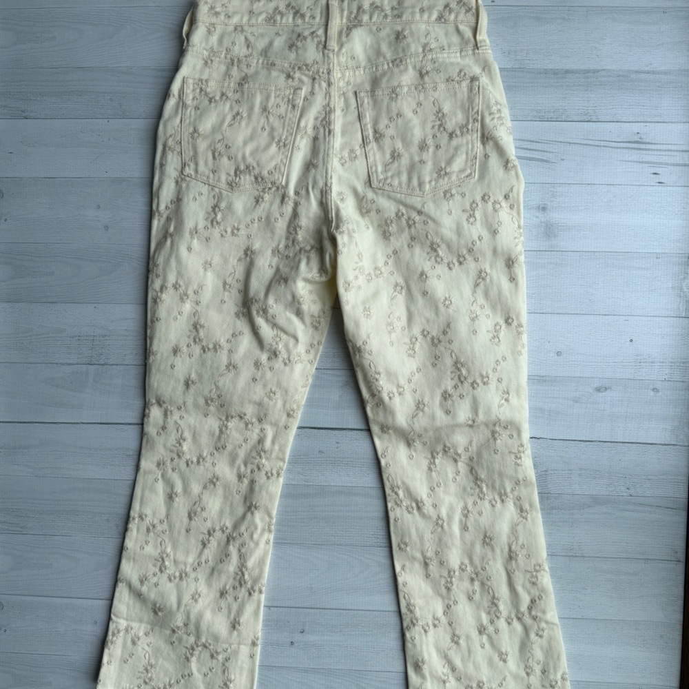 J Crew Billie Demi Boot Cut Crop Cream Floral Embroidered Jeans Size 26 - Picture 6 of 13